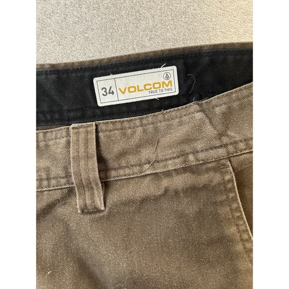 Volcom True To This Chino Pants Sz 34 Brown Casual Straight Leg Flat Front - Picture 1 of 11